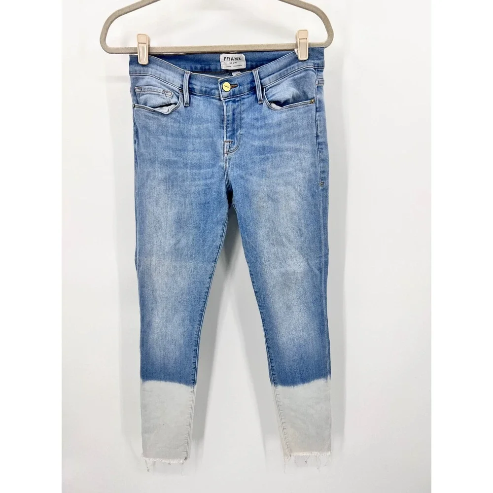 FRAME Le Skinny de Jeanne Crop Jeans Finchley Dip Dye Raw Hem Size 29